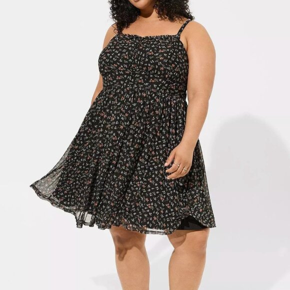 Torrid Mini Mesh Cami Shirred Bust Skater Dress NWT - Picture 2 of 4